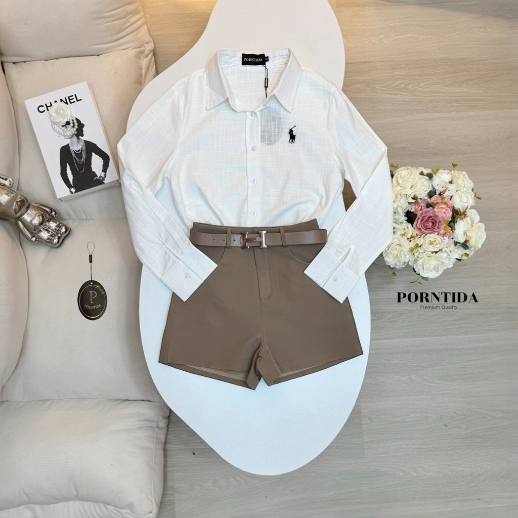 Porntida Set เสื้อเชิ้ต+กางเกงขาสั้น มีเข็มขัด - รูปที่ 4