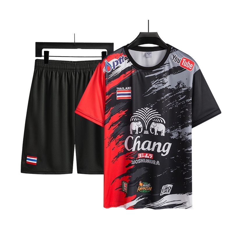 ชุดกีฬา 2 ชิ้น ชุดผู้ชาย เสื้อกีฬา+กางเกงขาสั้น ชุดวิ่งผู้ชาย เบาสบาย ระบายอากาศ ชุดฟุตบอล