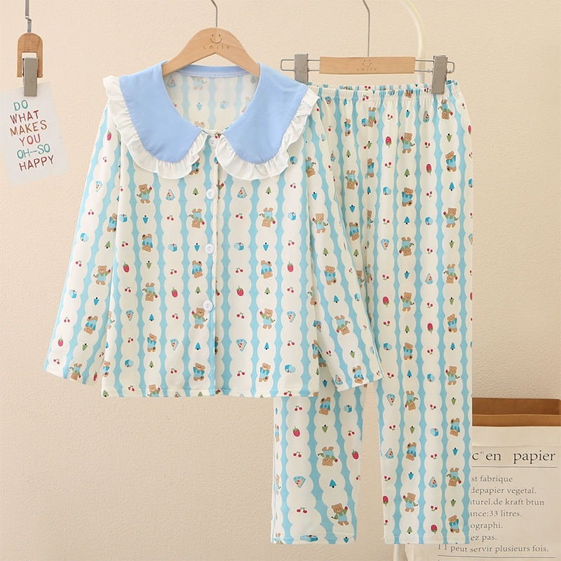 ชุดนอนเด็กคอบัว แขนยาวขายาว ผ้านุ่มนิ่มมาก มีไซส์เล็ก-ใหญ่ 15-50 กิโล ชุดนอนเด็กผู้หญิง