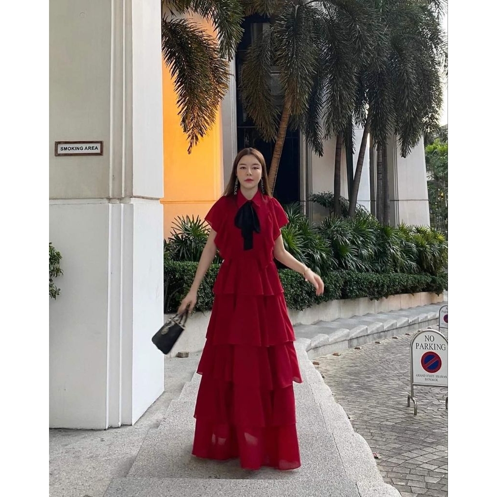 🧧FLAT2112 FF0031 : LADY DIANA DRESS เดรสยาว เดรสชั้น (M)💥