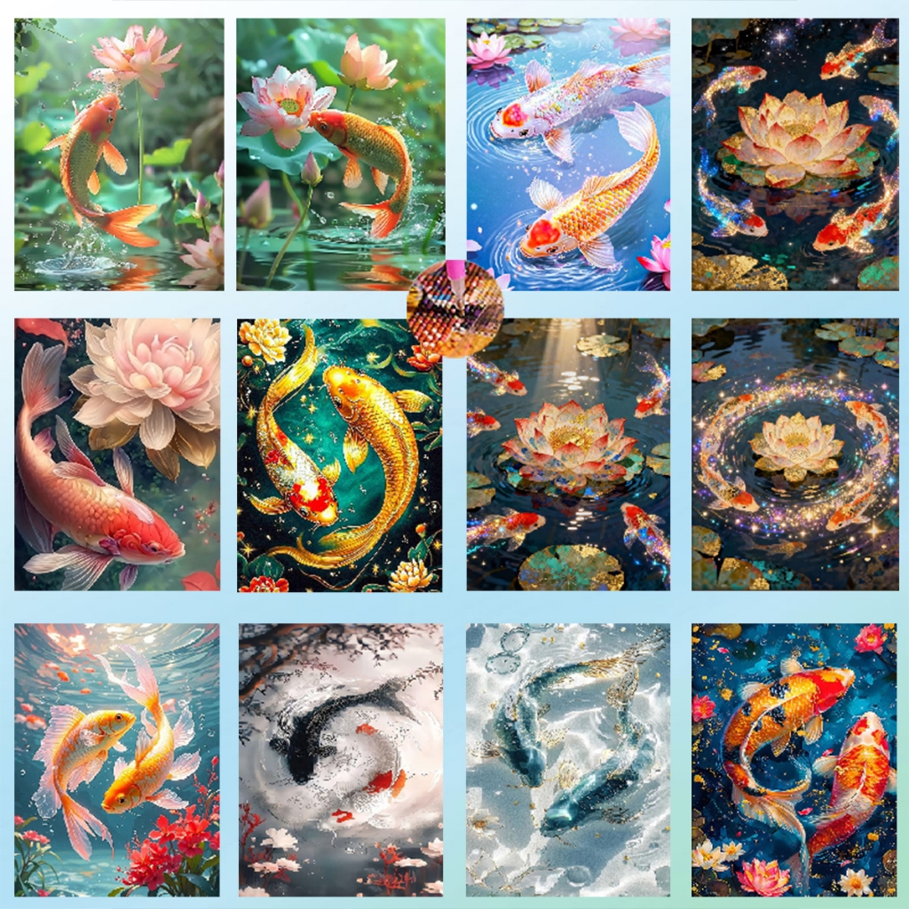 Diamond Painting 5D DIY ปลา ครอสติสคริสตัล 5 มิติ ภาพติดเพชร ตกแต่งผนัง รูปภาพ ขนาด WxH 30x40 cm