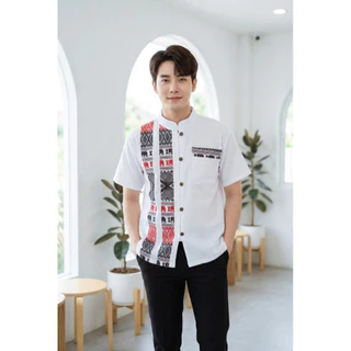 เสื้อพื้นเมืองผู้ชายคอจีน ลายไทยทูโทน