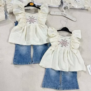 เชตลายFlorablueกางเกงยีนส์จริงในรูปงานจริง สำหรับเด็กหญิง ดี…