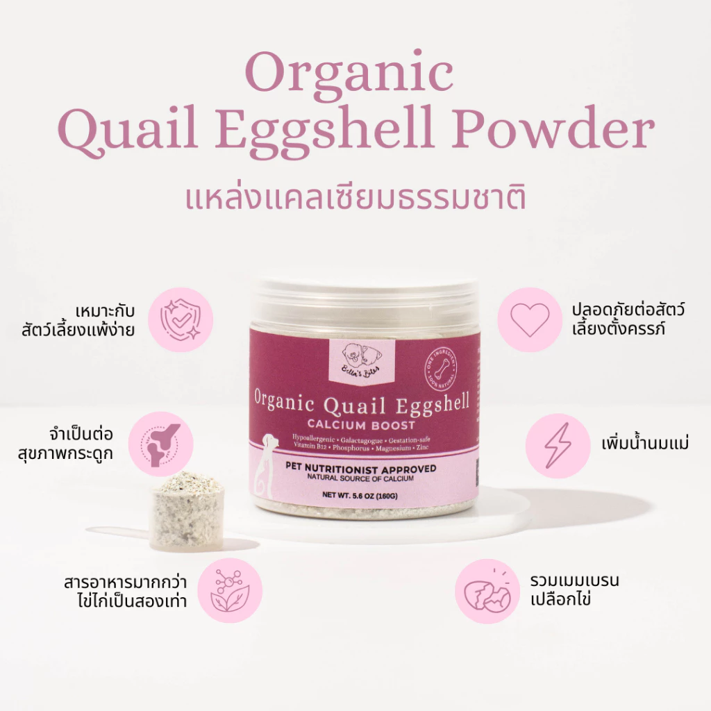 ผงเปลือกไข่นกกระทาโรยอาหารหมาแมว เพิ่มแคลเซี่ยม Organic Quail Eggshell Powder for Cats Dogs