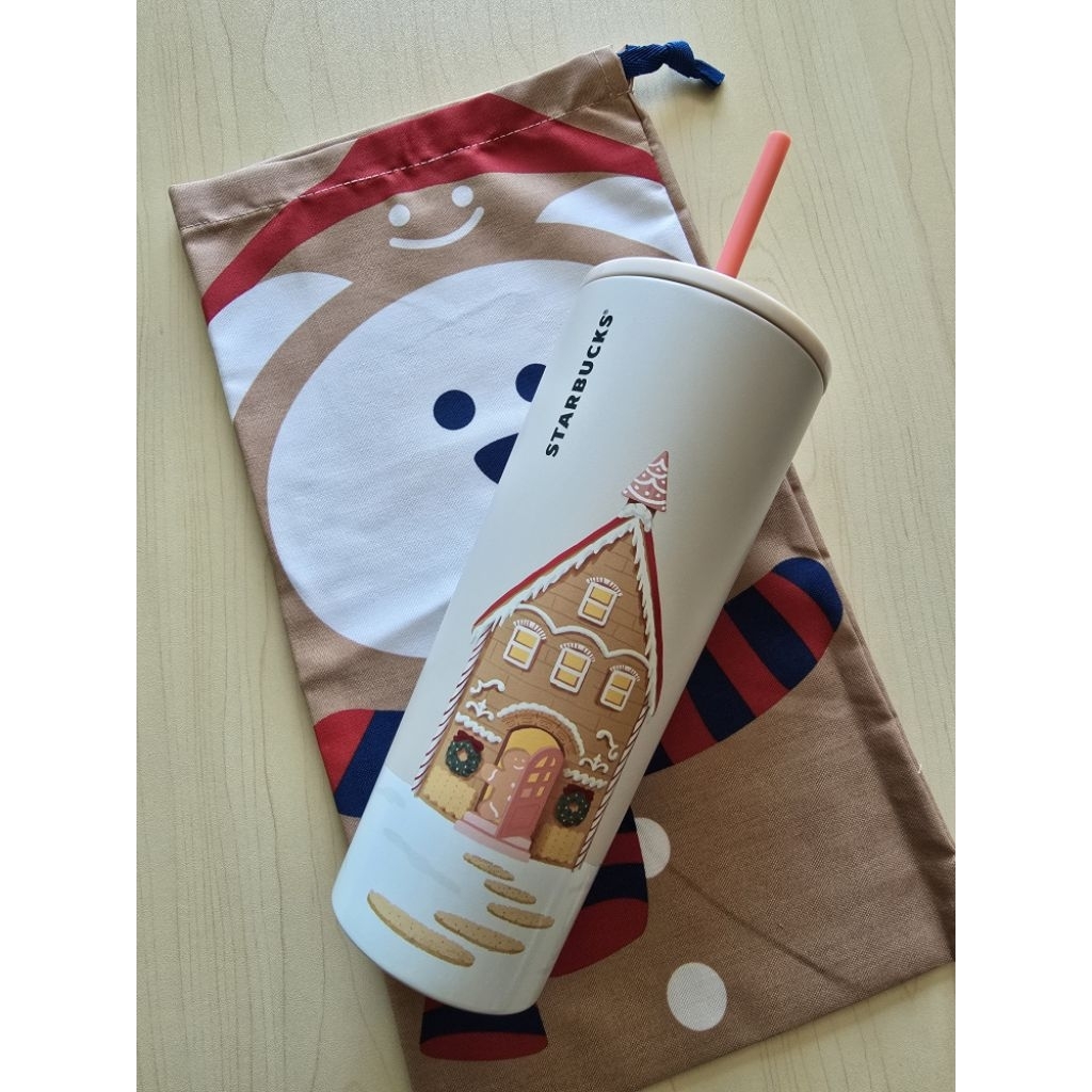 แก้ว Starbucks Cookie House Cold Cup ขนาด 16oz สีขาวครีม Stainless Steel