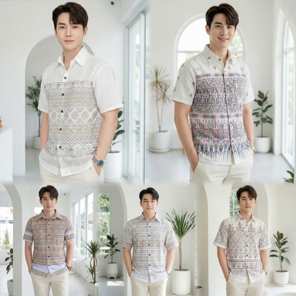 เสื้อพื้นเมืองผู้ชายคอเชิ้ต ลายไทย