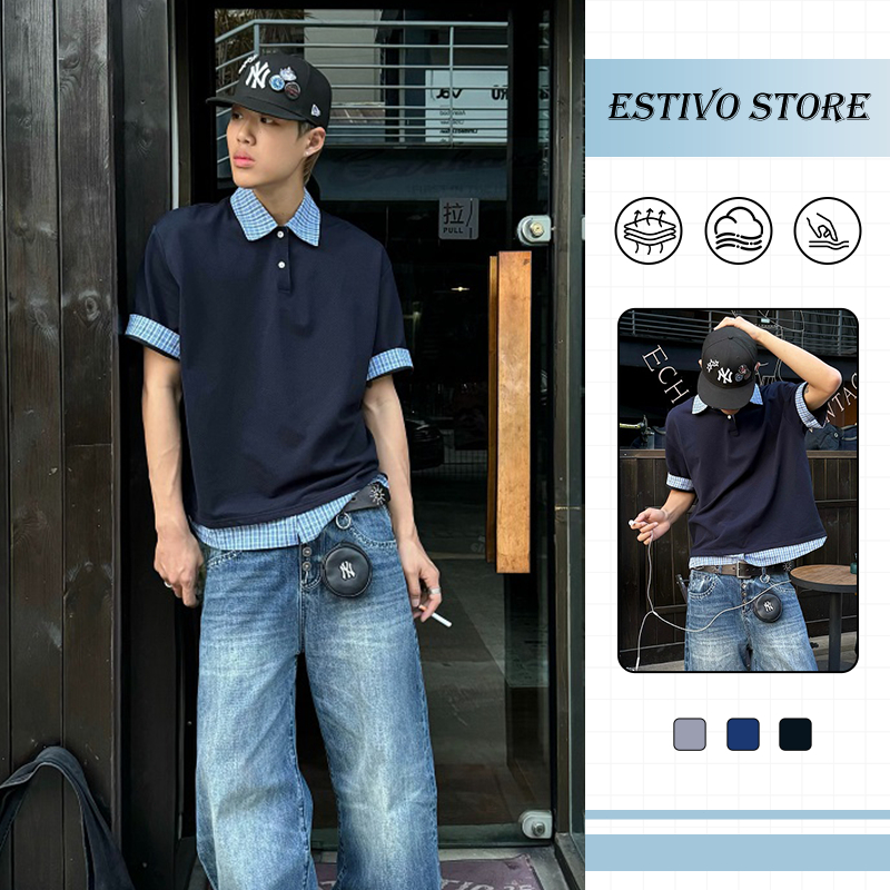 American-Style Double-Layer Paneled Short-Sleeve Shirt - Casual, Loose-Fit, Trendy & Versatile