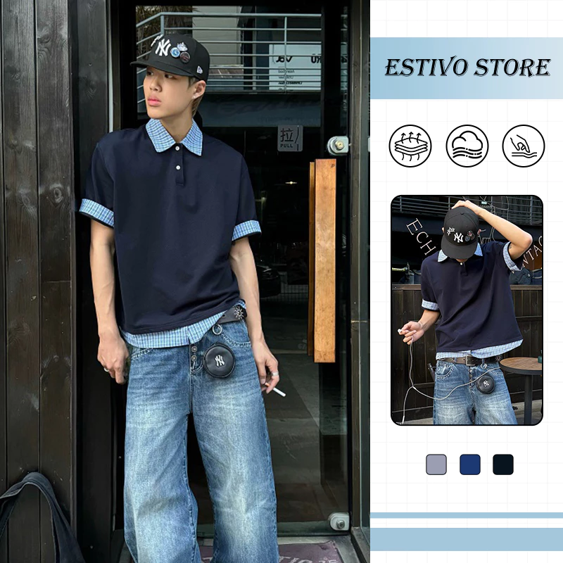 American-Style Double-Layer Paneled Short-Sleeve Shirt - Casual, Loose-Fit, Trendy & Versatile