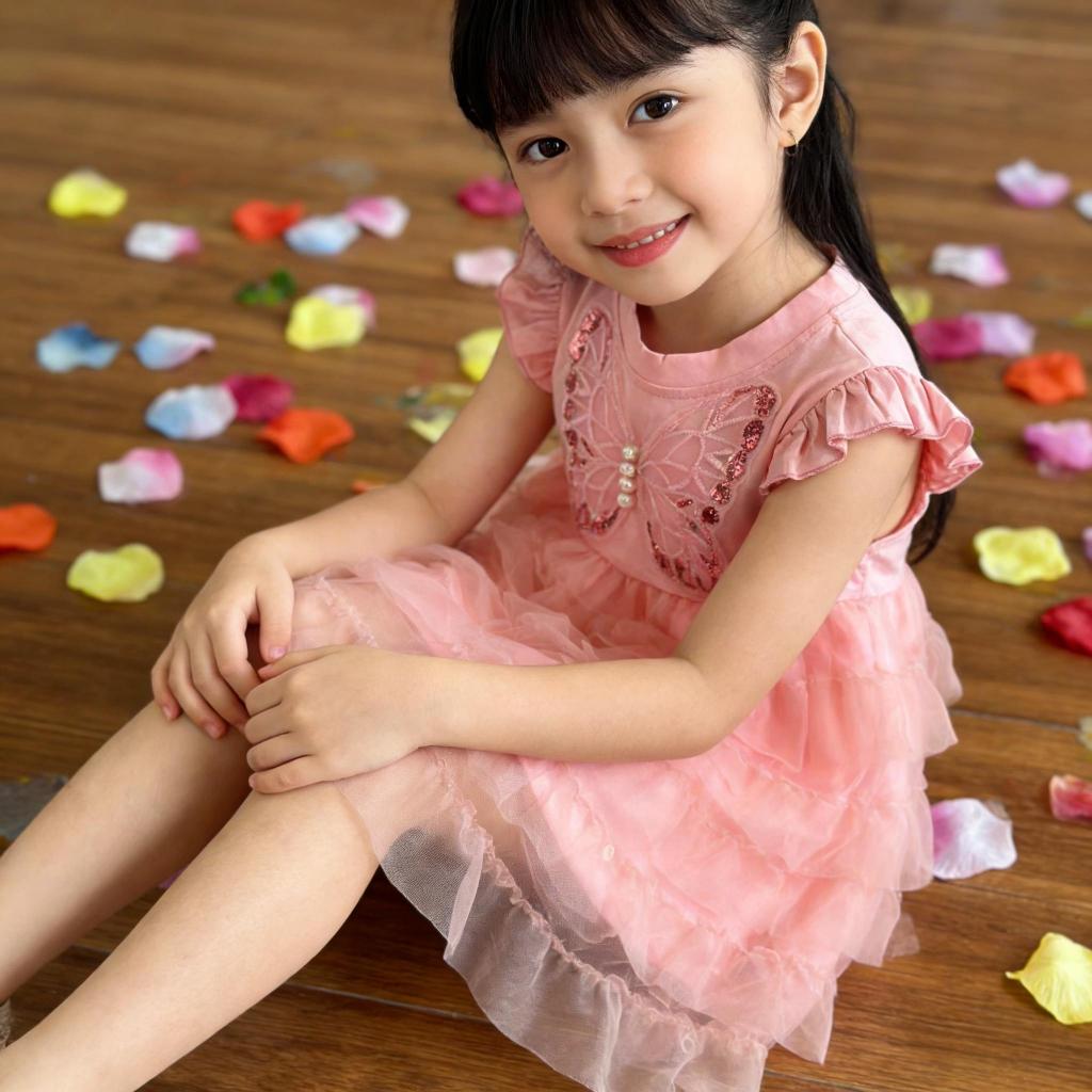 【COD】เดรสกระโปรงเด็กผู้หญิง  สไตล์เจ้าหญิง ชุดออกงาน สวยหวาน น่ารัก ตกแต่งด้วยงานปักผีเสื้อ กระโปรงอัดผ้าชีฟองหลายชั้น ม - รูปที่ 3