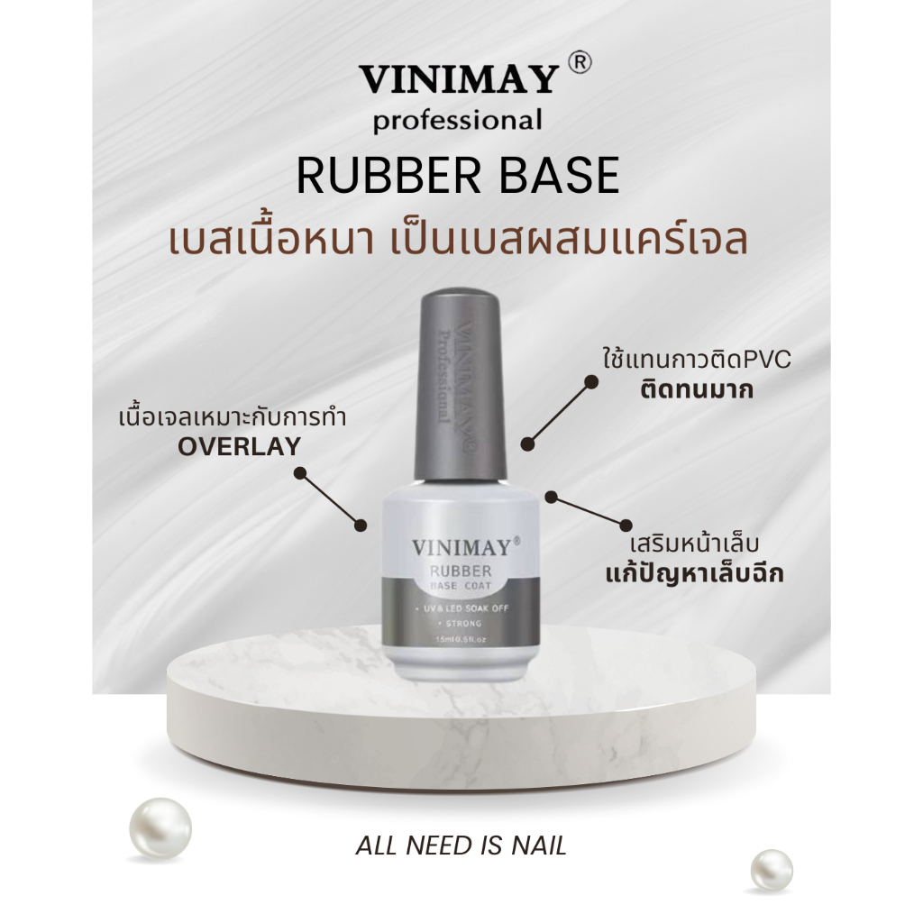 RUBBER BASE COAT VINIMAY 15ml. รับเบอร์เบส เบสหนา ติดPVC เข้มข้น ผสมแคร์เจล วินิเมย์ พร้อมส่ง​🇹🇭🇹🇭