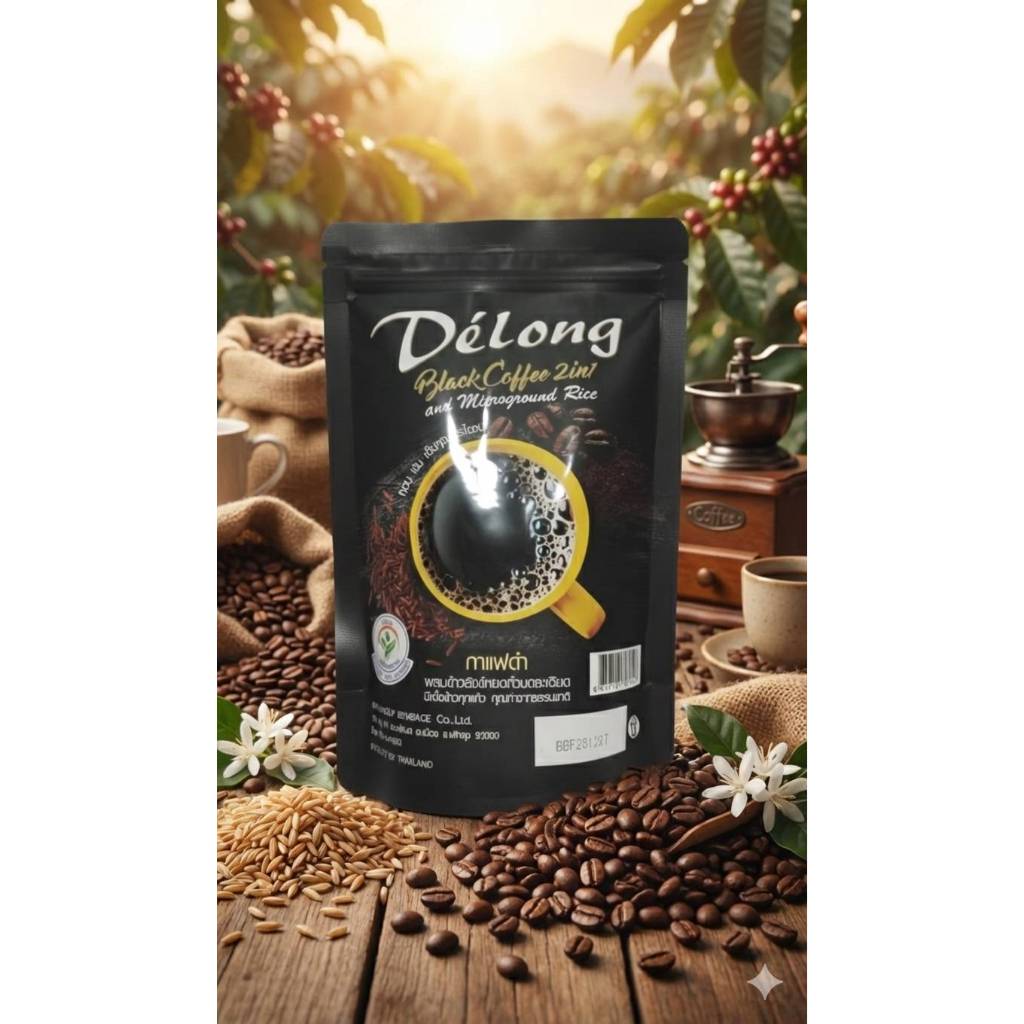 กาแฟเดอลอง กาแฟดำผสมข้าวสังข์หยด 36/100ซอง