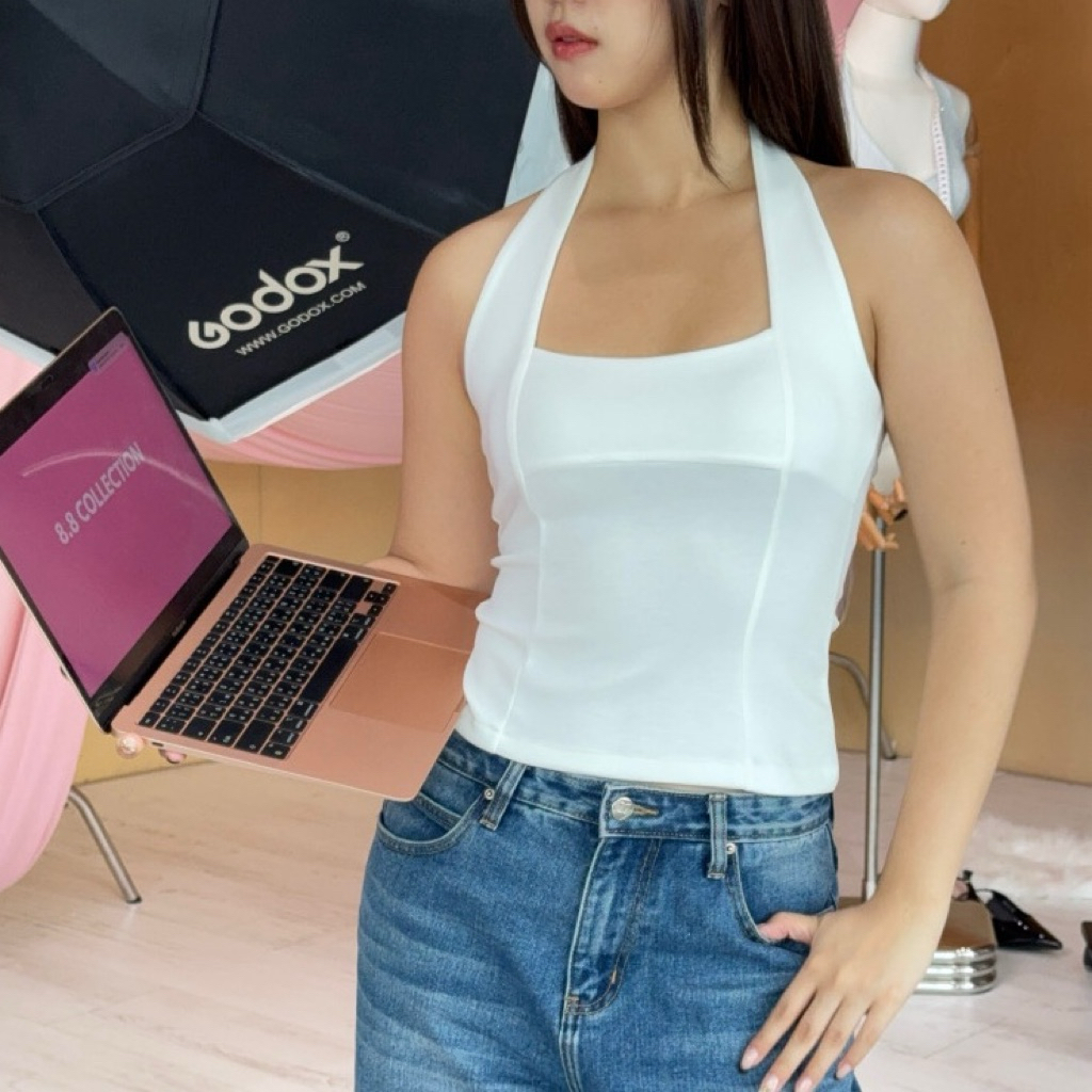 tequila top by Duex Studio เสื้อคล้องคอสีขาว S/M ส่งต่อ