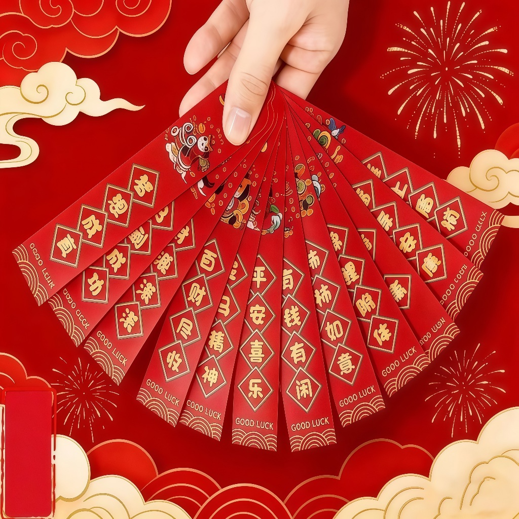 (12ชิ้น/1แพค)ชุดซองอั่งเปาจับฉลาก ซองสีแดงขนาดเล็ก กล่องสุ่ม พร้อมคำอวยพรปีใหม่สุดสร้างสรรค์และเงินปีใหม่ - รูปที่ 6