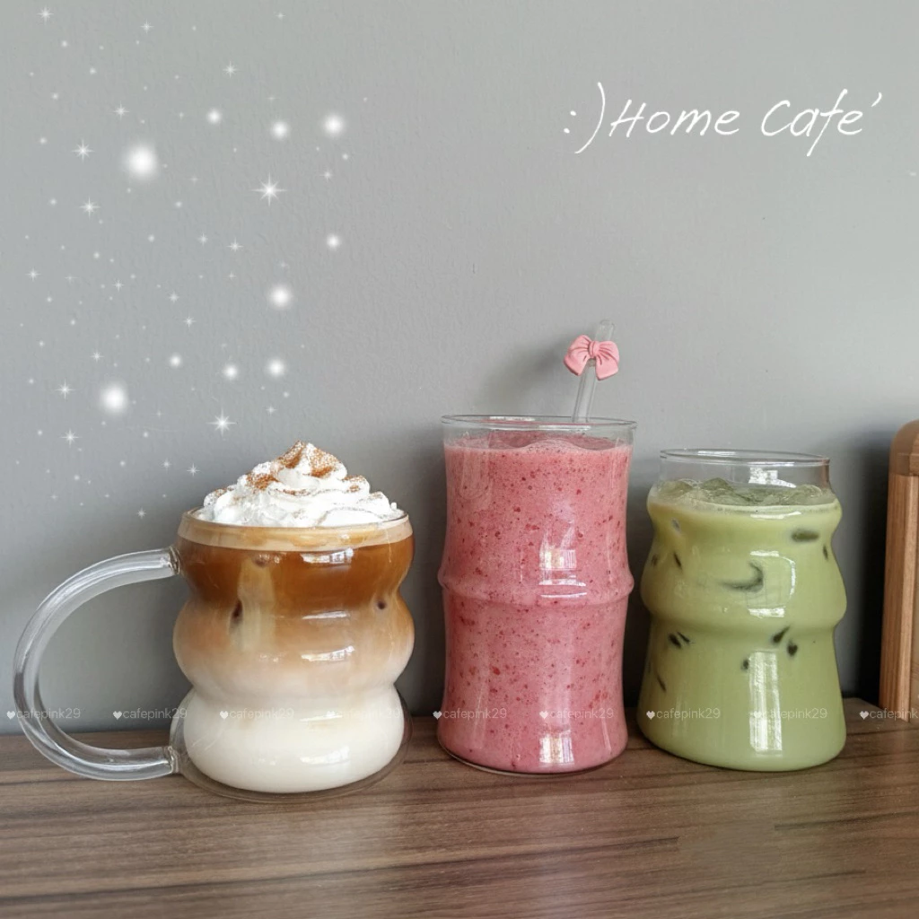 แก้วคาเฟ่ แก้วมัจฉะ แก้วกาแฟ แก้วติดแกรม สไตล์ใหม่ มินิมอล ใส่ร้อนและเย็นได้ พร้อมส่ง