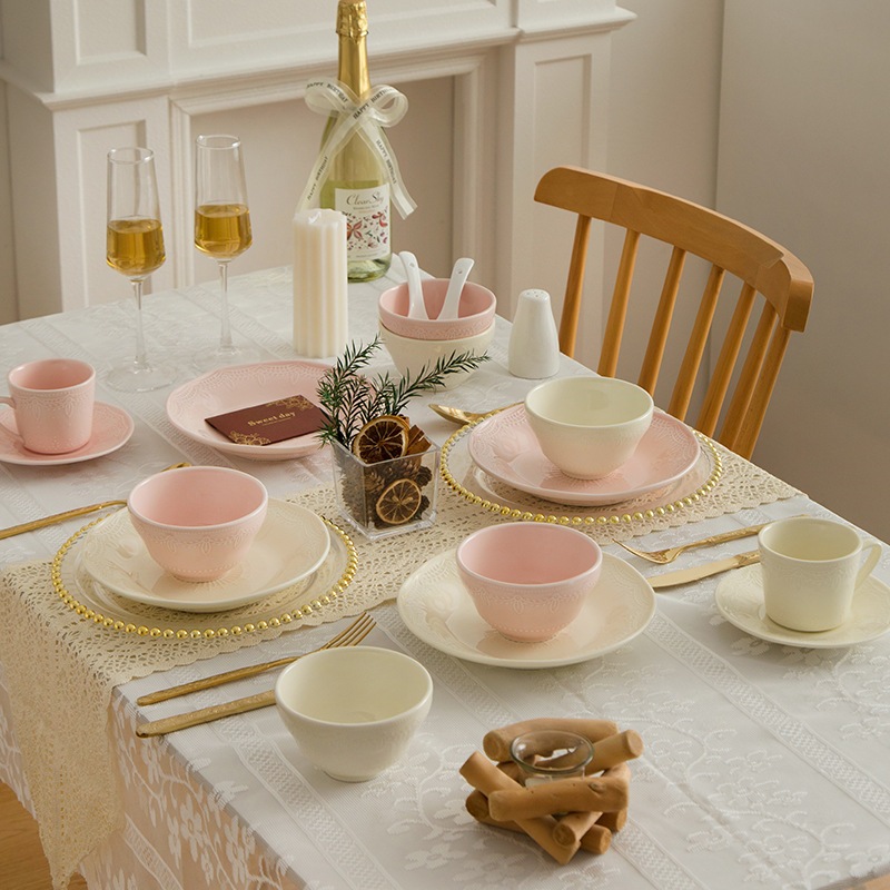 SunYoung ชุดจานชามเซรามิก🍽️ สไตล์ยุโรป ลายวินเทจ สีพาสเทล จานสเต็ก แก้วกาแฟ ของขวัญแต่งงาน กล่องหรู✨ - รูปที่ 2