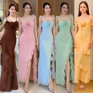 ❣️พร้อมส่ง📌NABI ชุดเดรสสายเดี่ยว แต่งดอกไม้ ชมพู ใส่ออกงาน ง…