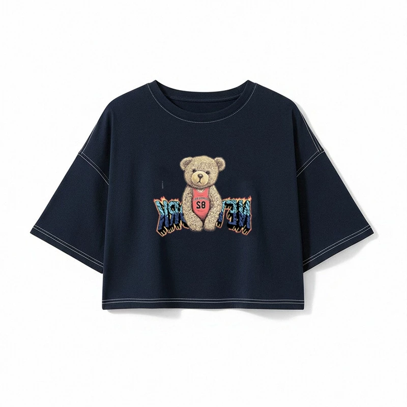 เสื้อครอปเอวลอยสาวอวบอ้วนไซส์ใหญ่ oversize เสื้อผ้าแฟชั่นวัยรุ่นน่ารักๆ เสื้อยืดลายการ์ตูนสวยๆผู้หญิงฤดูร้อนแบบหลวมใหม่ thumbnail 5