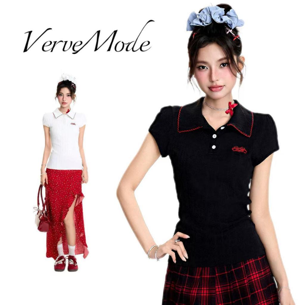 VerveMode. จัดส่งในประเทศไทย ชุดกีฬาลำลองสไตล์เกาหลีสำหรับเด็กผู้หญิงในช่วงฤดูร้อน สไตล์นักศึกษา คอโปโล ทรงตรง แขนสั้น ก