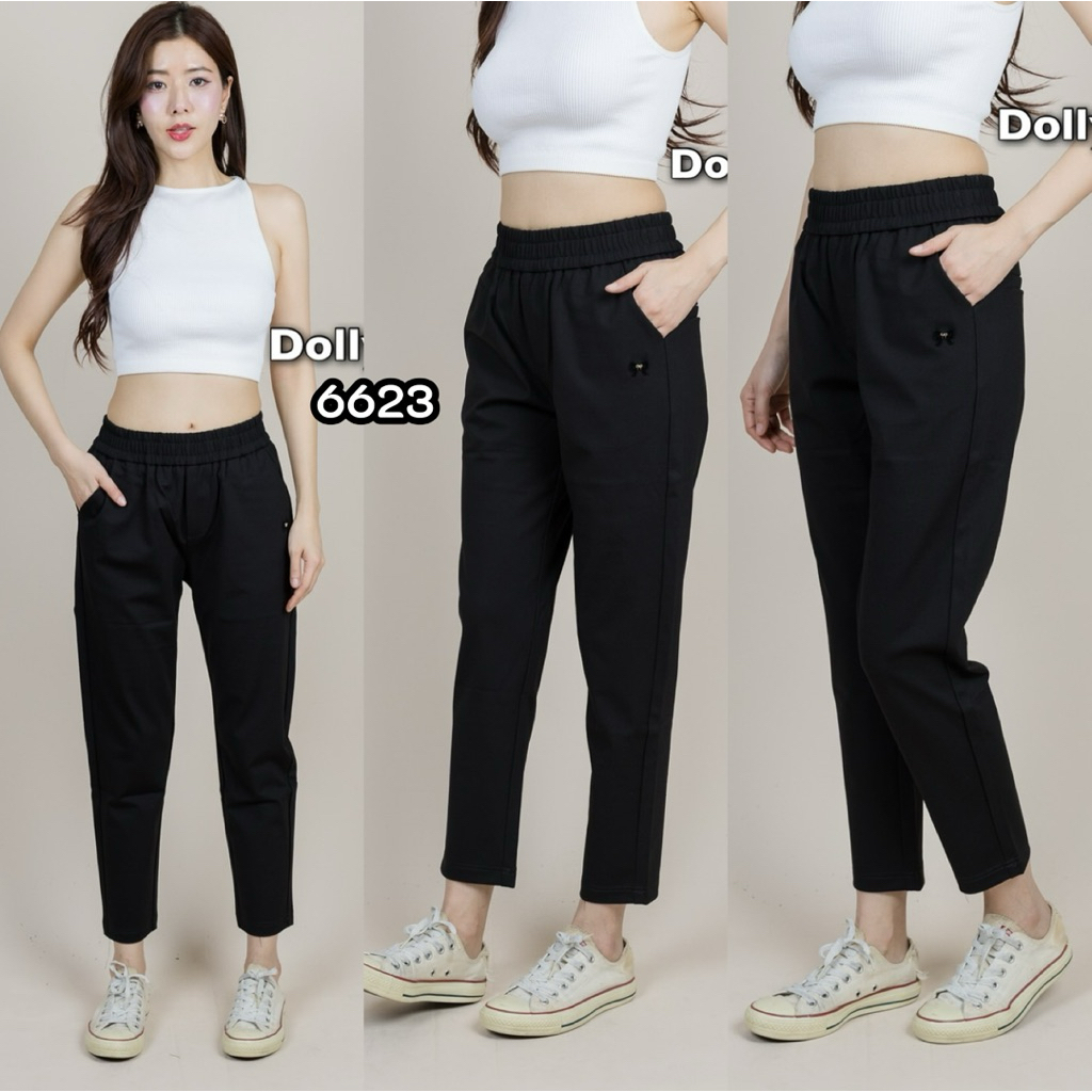 6623 กางเกง Dolly Dell ทรงวอร์มขายาว สีดำ