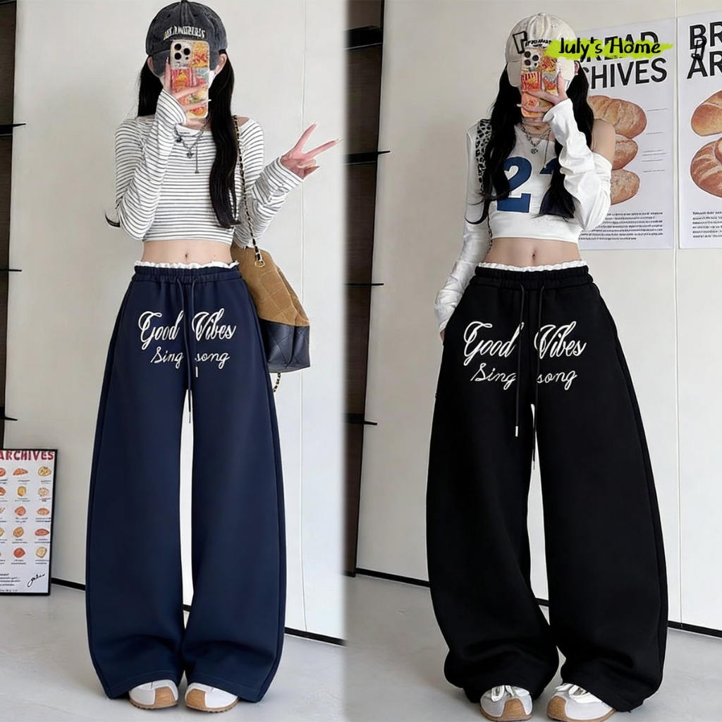 กางเกงขายาว กางเกงลำลอง สไตล์วินเทจ มีเชือกที่เอว กรีนอักษร#J1309