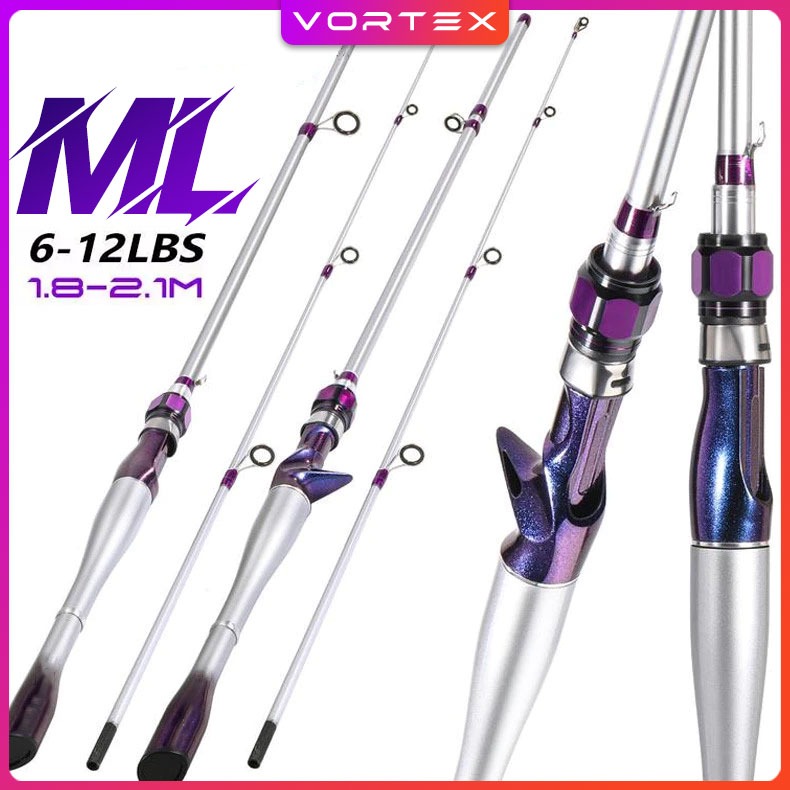 คันเบ็ดตกปลา น้ำหนักสาย 2-12LB น้ำหนักเหยื่อ 8-25G  คันเบ็ดตกปลา ML ทำจากคาร์บอนไฟเบอร์ แข็งแรง ทนทา