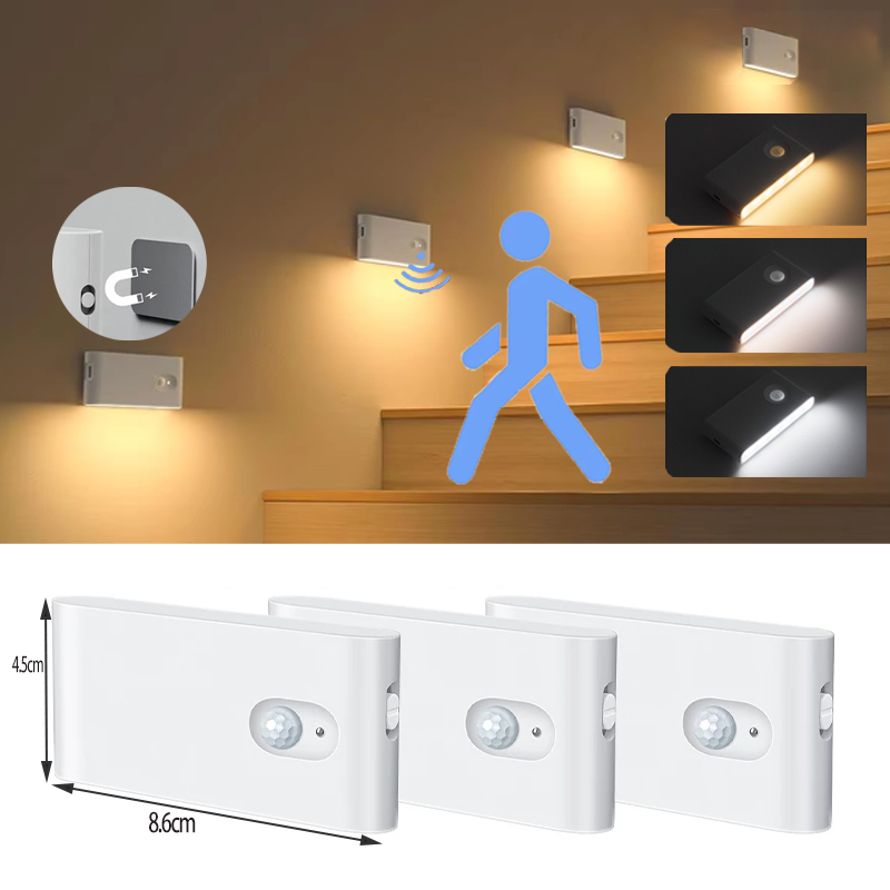 YOWXII ไฟเซ็นเซอร์ LED ไฟติดผนังกำแพง โคมไฟเซ็นเซอร์ โคมไฟเหนี่ยวนำร่างกายมนุษย์ โคมไฟหัวนอน ชาร์จผ่าน USB