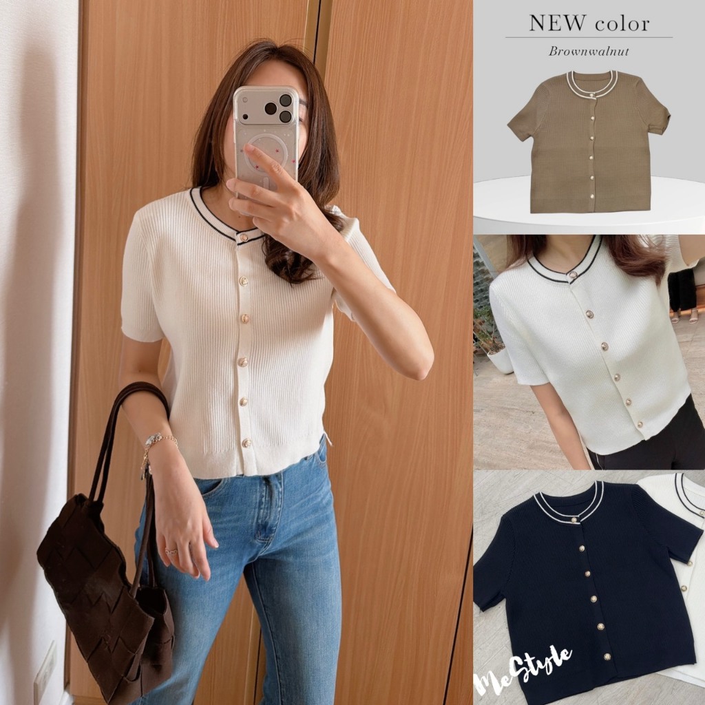 midnight knit top คุณภาพหลักพัน ราคากรุบๆ   แขนสั้นกระดุมหน้า ผ้ายืดหยุ่น ซักตากไม่ต้องรีด