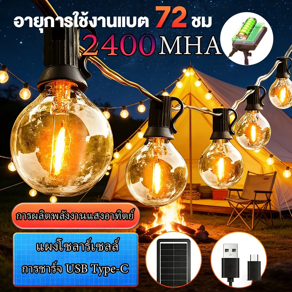 🔥จัดส่งทันที🔥ไฟ LED Fairy Lights ไฟกลางแจ้ง G40 หลอดไฟสวน แขวนแสงปาร์ตี้ตกแต่ง 8 โหมดเพื่อปรับ