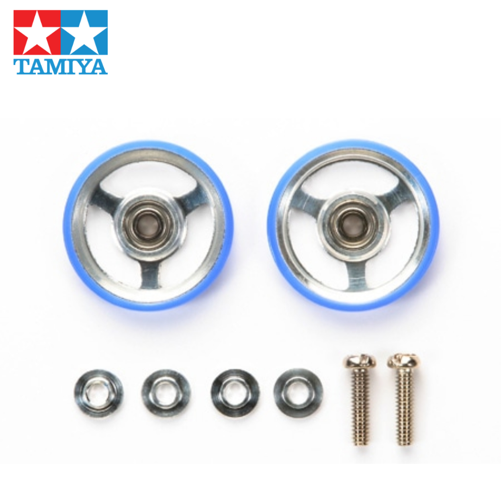 TAMIYA 95438 19mm Aluminum Rollers (5-Spokes) w/Plastic Rings (Pink)