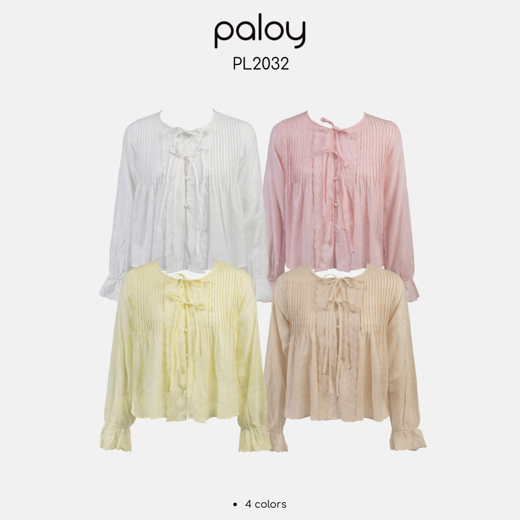 Paloy - PL2032 เสื้อแฟชั่นแขนยาว กระดุมหน้า แต่งจีบระบาย