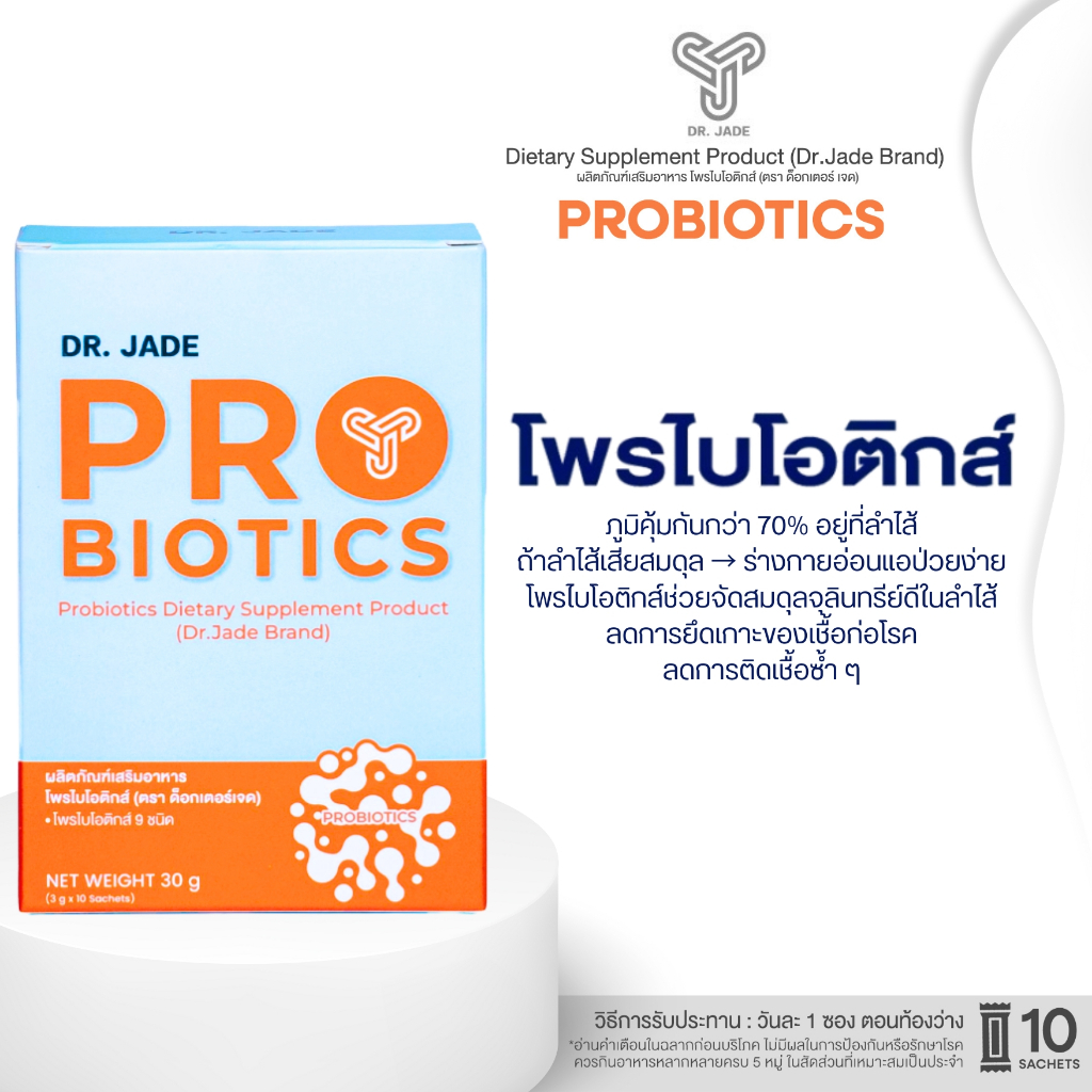 DR.JADE HMO Probiotics โพรไบโอติก 9สายพันธุ์ 10,000ล้าน CFU ปรับสมดุลลำไส้ เสริมภูมิคุ้มกัน ตกขาว