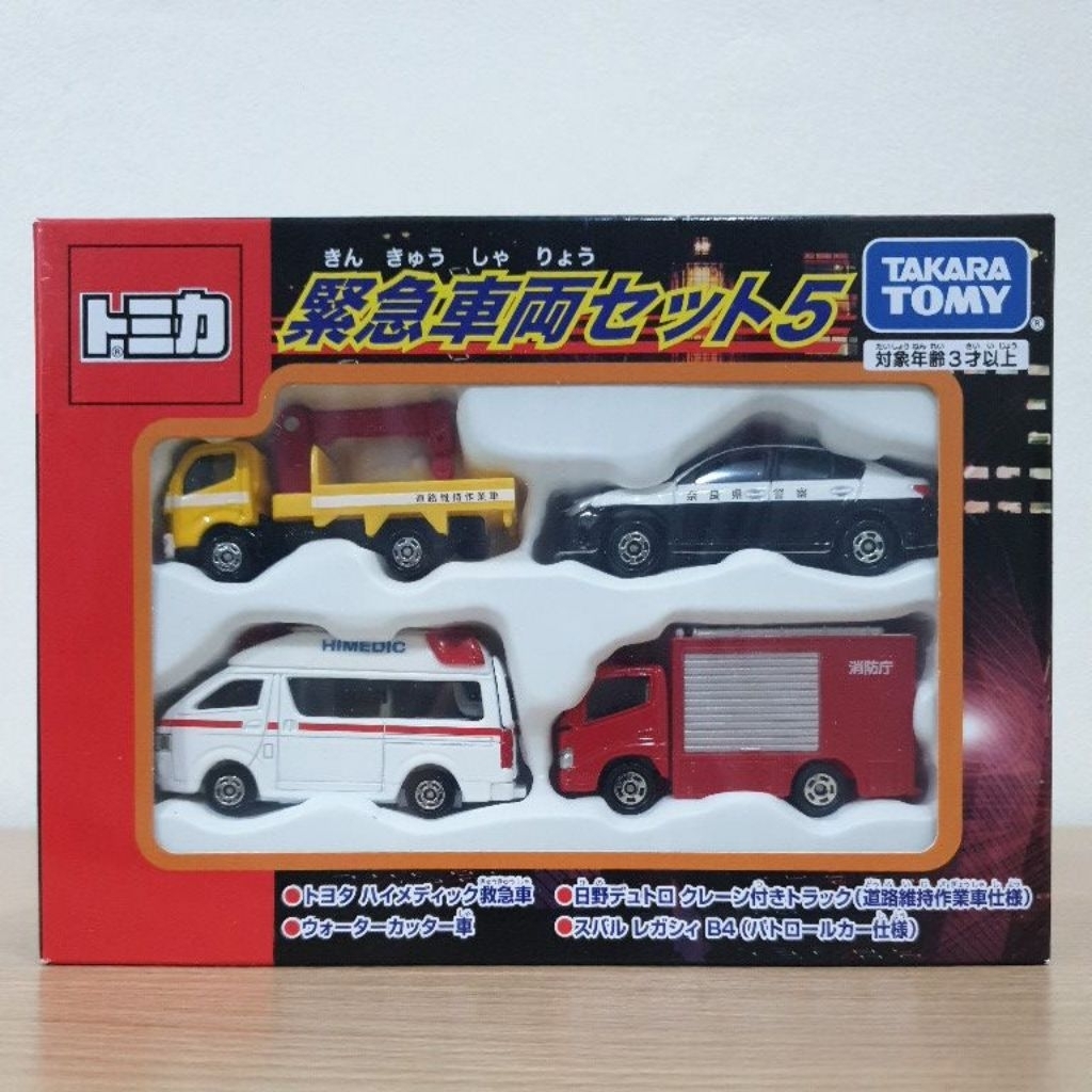 Tomica Emergency vehicle set 5 รถฉุกเฉิน รถดับเพลิง รถพยาบาล รถตำรวจ รถเครน Hino Dutro Toyota Himedic Subaru Legacy ts