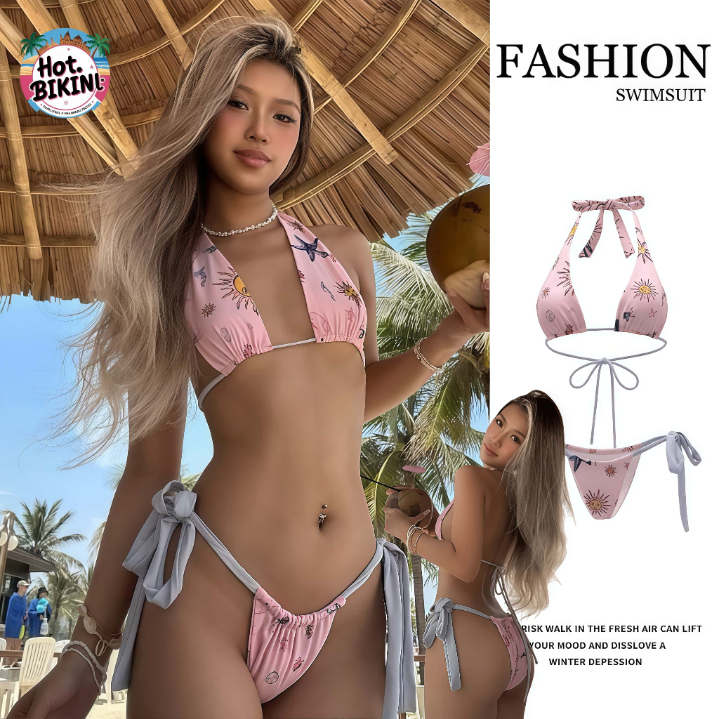 🩷Hot.Bikini🩷รุ่นใหม่ ชุดว่ายน้ำแฟชั่น ชุดบิกินี่ ชุดไปทะเล 2 ชิ้น ว่ายน้ำ เว้าหลัง มีฟองน้ำ สายรัดด้านข้าง น่ารัก พร้อมส