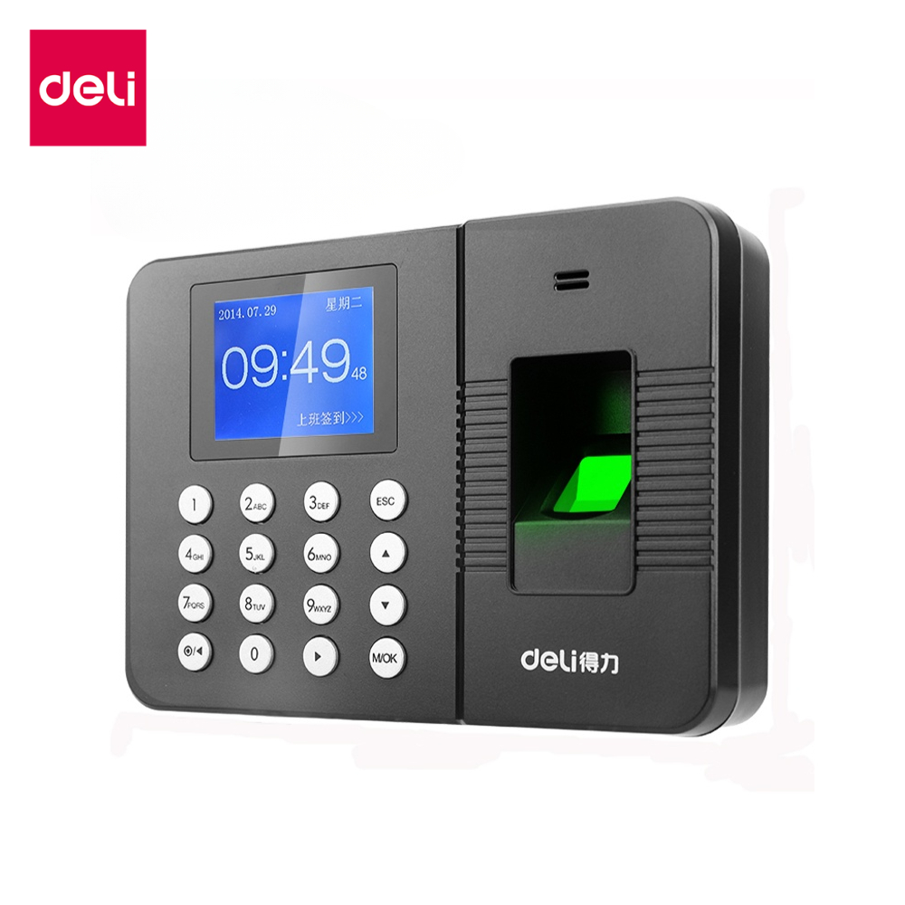 Deli เครื่องตอกบัตร เครื่องสแกนลายนิ้วมือ สแกนนิ้วมือลงเวลา จดจำลายนิ้วมือรวดเร็ว Attendance Machine