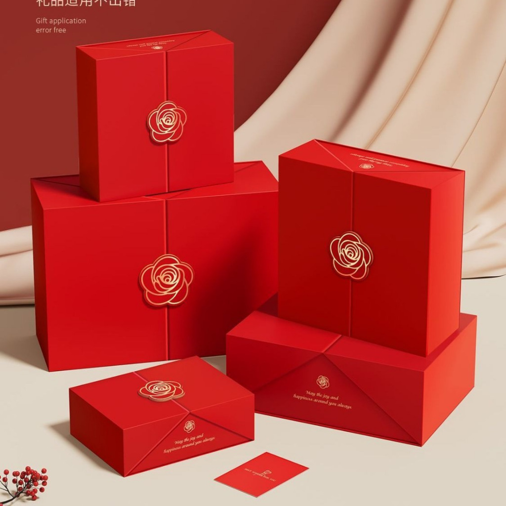 [B04#สีแดง] [ส่งจากไทย🇹🇭] กล่องของขวัญสีแดง + ถุงกระดาษ กล่องของขวัญสำเร็จรูปสุดหรู เหมาะสำหรับงานตรุจจีน คริสมาส