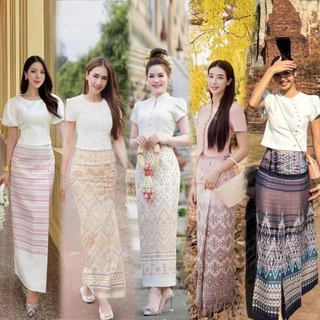 S-XXL ชุดไทยใส่ทำบุญ เสื้อ+ผ้าถุง โทนสีครีม ,ชมพู,ฟ้า,ขาว,เขียว #CHERISH #เสื้อลิซ่า #ชุดไทยดาราใส่