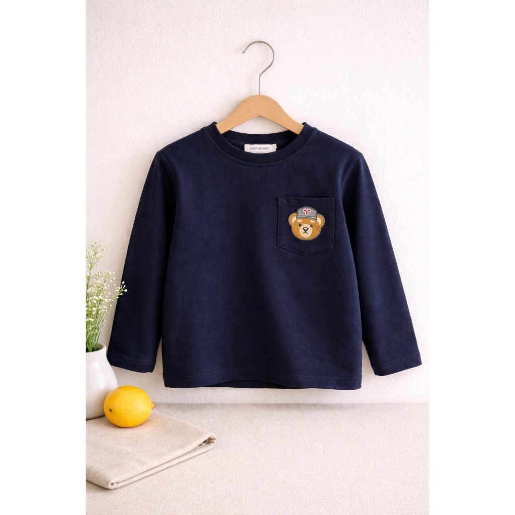 MC188 เสื้อเด็กแขนยาว กันแดด กันลม ผ้านุ่ม ใส่สบาย มีกระเป๋าเสื้อ ลายหมี - รูปที่ 4