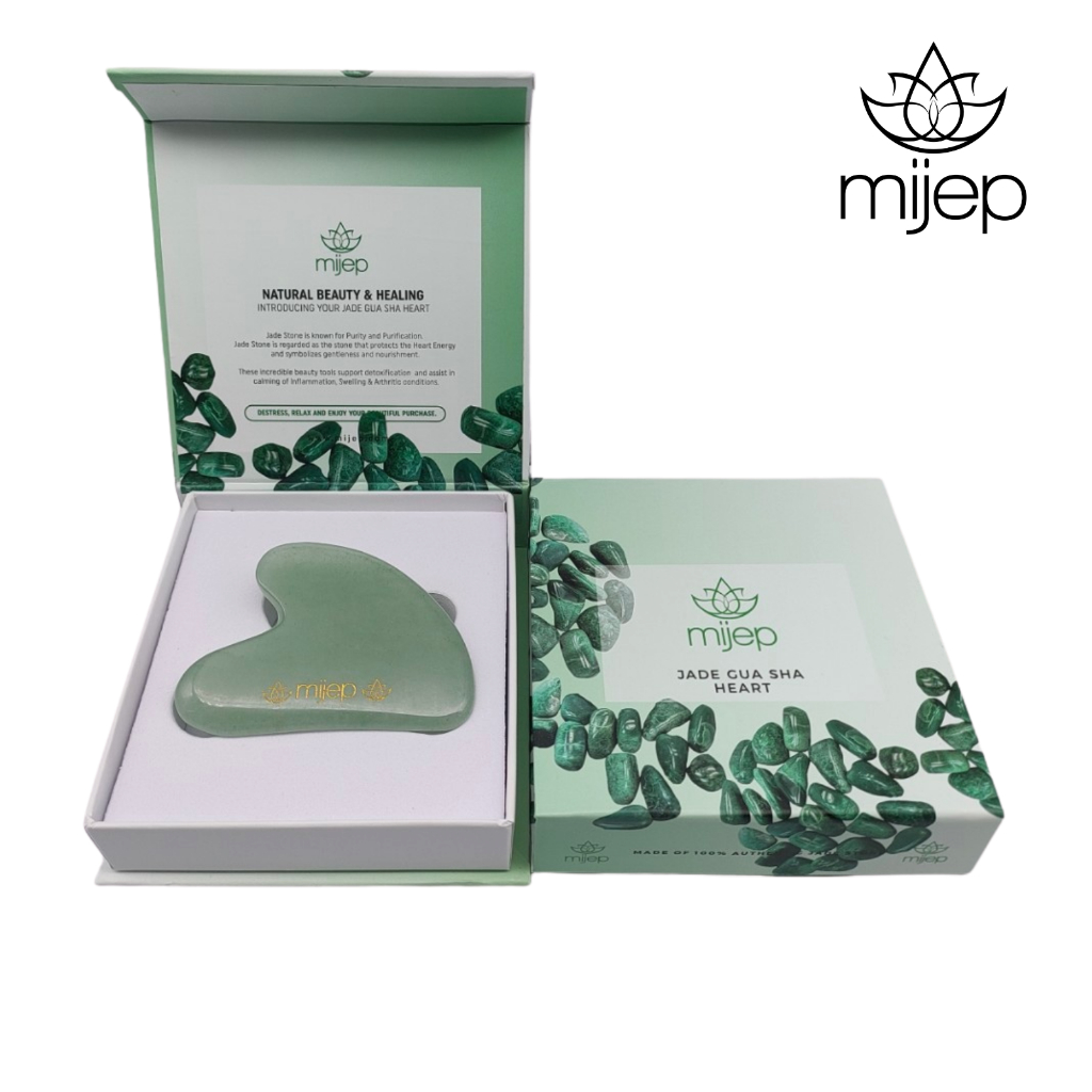 MIJEP กัวซาหยกและลูกกลิ้งนวดหน้าหยก เครื่องมือความงามสำหรับการนวดหน้า ของแท้ 100% Jade Gua Sha and jade face roller