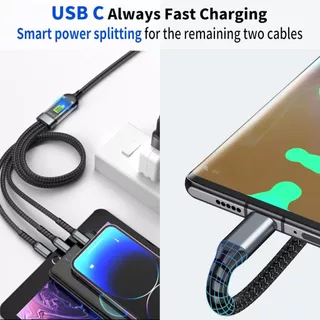 ซื้อ1แถม1 สายชาร์จแบบ 3-in-1 อเนกประสงค์ ชาร์จเร็ว 100W สายชาร์จโทรศัพท์มือถือแบบถัก มีพอร์ต Type-C Micro USB IP