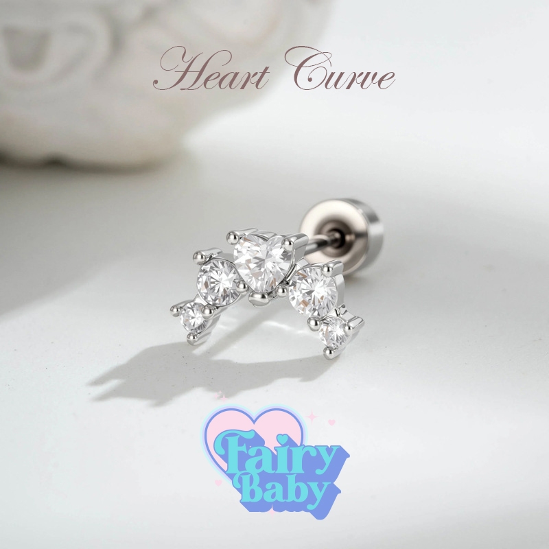 Fairybaby จิว Heart Curve ( 1 ชิ้น ) แป้นแบน รูปหัวใจ ประกาย เล่นแสง ทรงโค้ง สวยมาก มาใหม่ (J3-050)