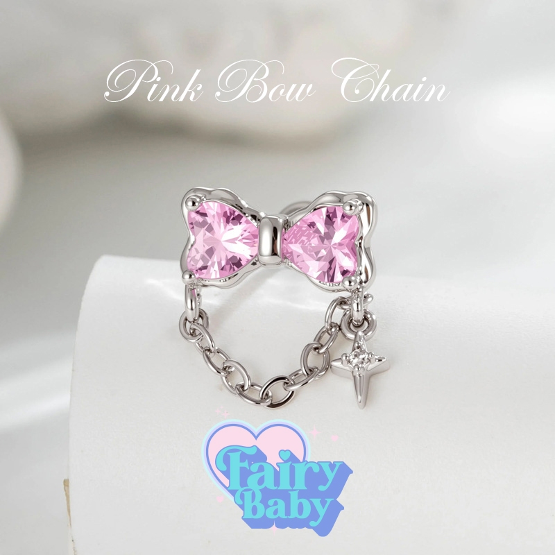 Fairybaby จิว Pink Bow Chain ( 1 ชิ้น ) แป้นแบน จิวตุ้มหู น่ารัก ตุ้งติ้ง รูปโบว์ โทนชมพู โซ่ มาใหม่ (J3-080)