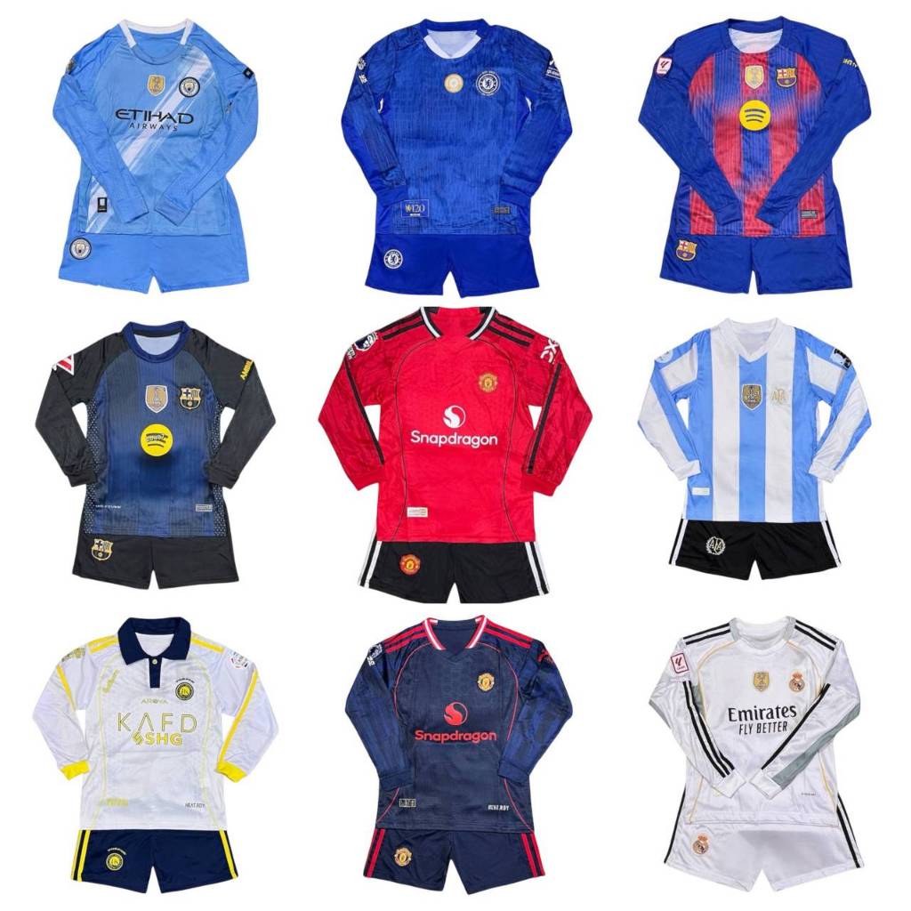 เสื้อกีฬา ชุดกีฬาแขนยาวเด็ก สุดฮิต คุณภาพดีเนื้อผ้าโพลีเอสเตอร์