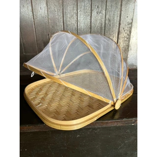 กระด้งมุ้งครอบ ทรงสี่่เหลี่ยมผืนผ้า ฝาชี กระด้งตากปลา ใช้ตากอาหารได้ ใช้เป็นฝาชีใส่อาหารได้ ฝีมือชาวบ้านคนไทยทำเอง
