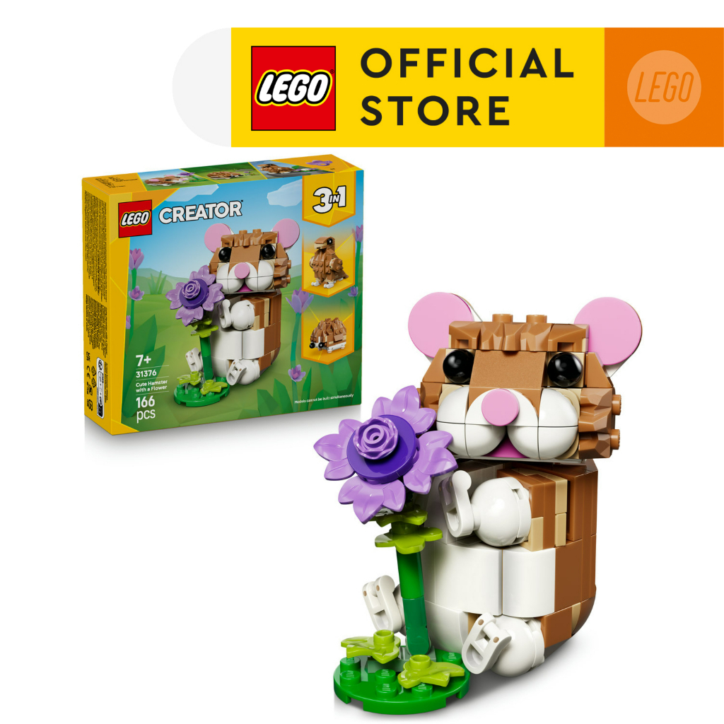 LEGO Creator 3 in 1 31376 Cute Hamster with a Flower (166pcs.), Building Blocks, Kids Toy