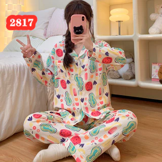 1026 ชุดนอนผ้าไหมญี่ปุ่น แขน-ขายาว คอปก M-XXL ชุดนอนลายการ์ตูน สวมใส่สบาย ผ้านิ่มไม่เเข็ง