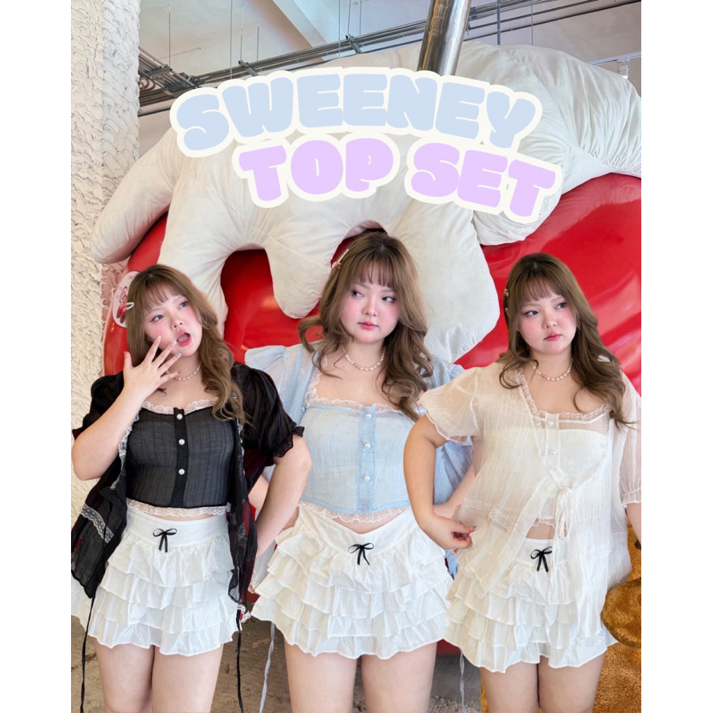 เซ็ทเสื้อคู่สุดคิ้วท์ สายเดี่ยว+เสื้อคลุม อก50!! Sweeney top set