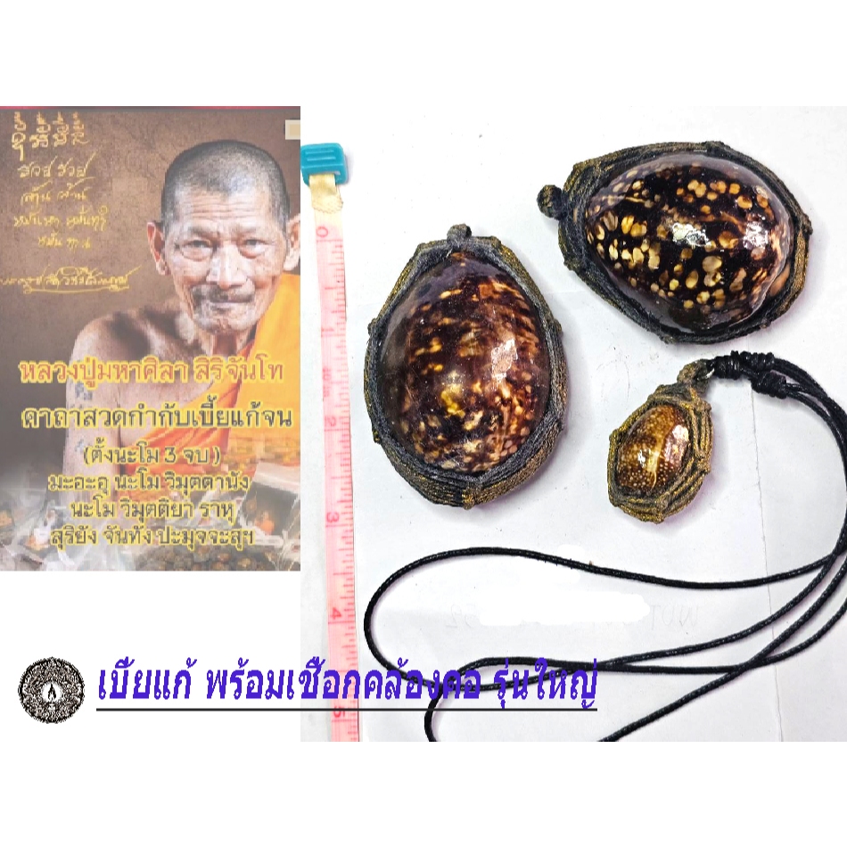 เบี้ยแก้ ถักเชือก หลังตะกรุด หลวงปู่ศิลา 🈴แก้หนี้สินกันสิ่งชั่วร้าย 2 ขนาด เล็กใหญ่🈴 แถมธูป+เชือกห้อยคอ🔷ร้านไทยส่งไว✅