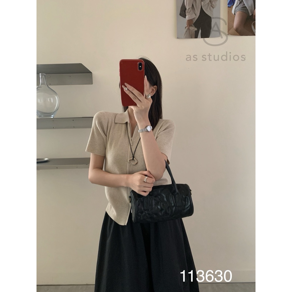 One-k เสื้อคอปกมีซิป ไหมพรมผ้านิ่ม #113630