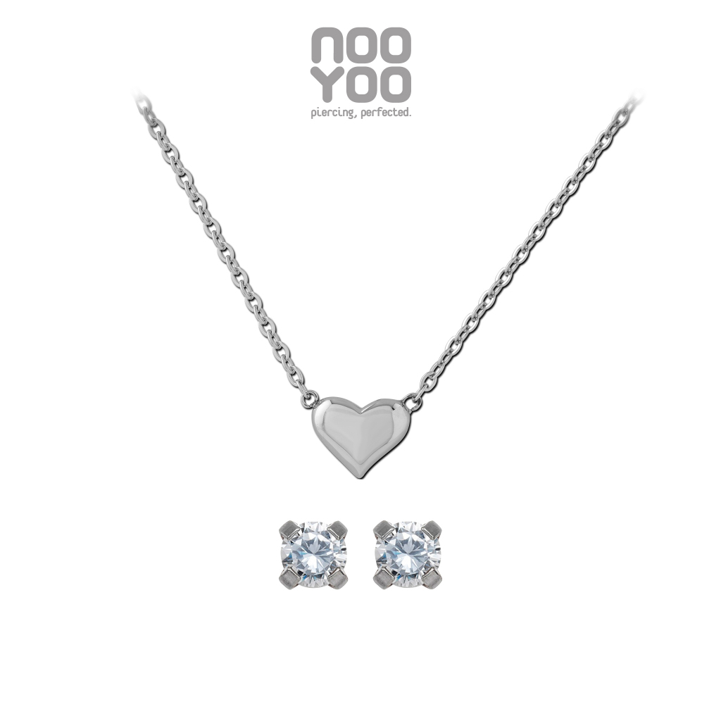 NooYoo เซ็ตสร้อยคอและต่างหูสำหรับผิวแพ้ง่าย Minimal Love Set Surgical Steel