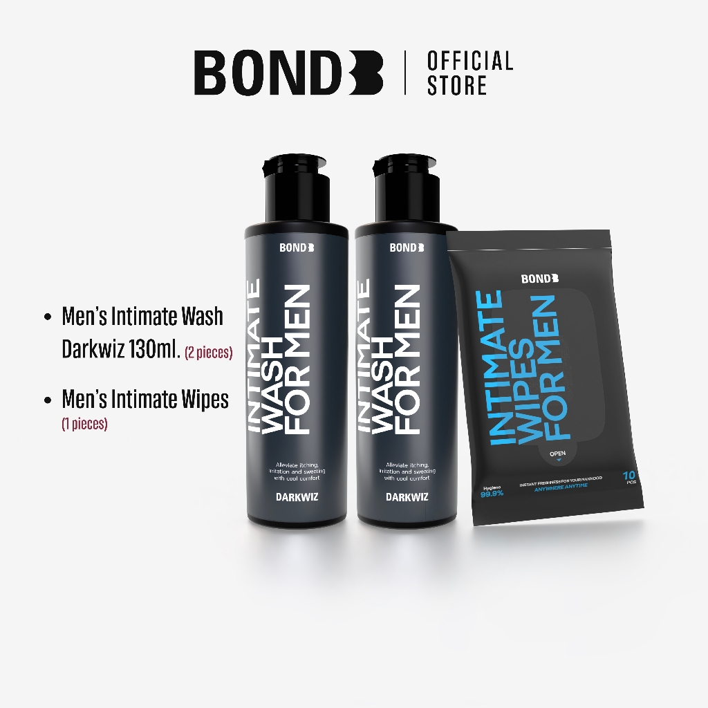 Bond Men's Intimate Wash Dark Wiz 130 ml. (สูตรเย็น) 2 ขวด + Bond Men's Wipes 1 ห่อ